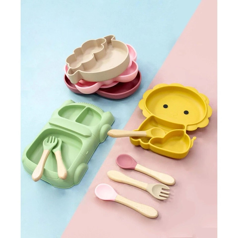 Racecar Silicone Baby Feeding Bowl and Cutlery | 3Pc Set 21x14.5cm Green