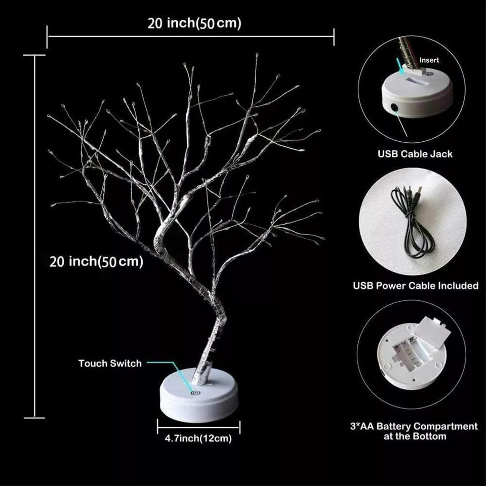 108 LED USB Tree Night Light Fairy Wire Desk Table Room Lamp Party Decor Bedside