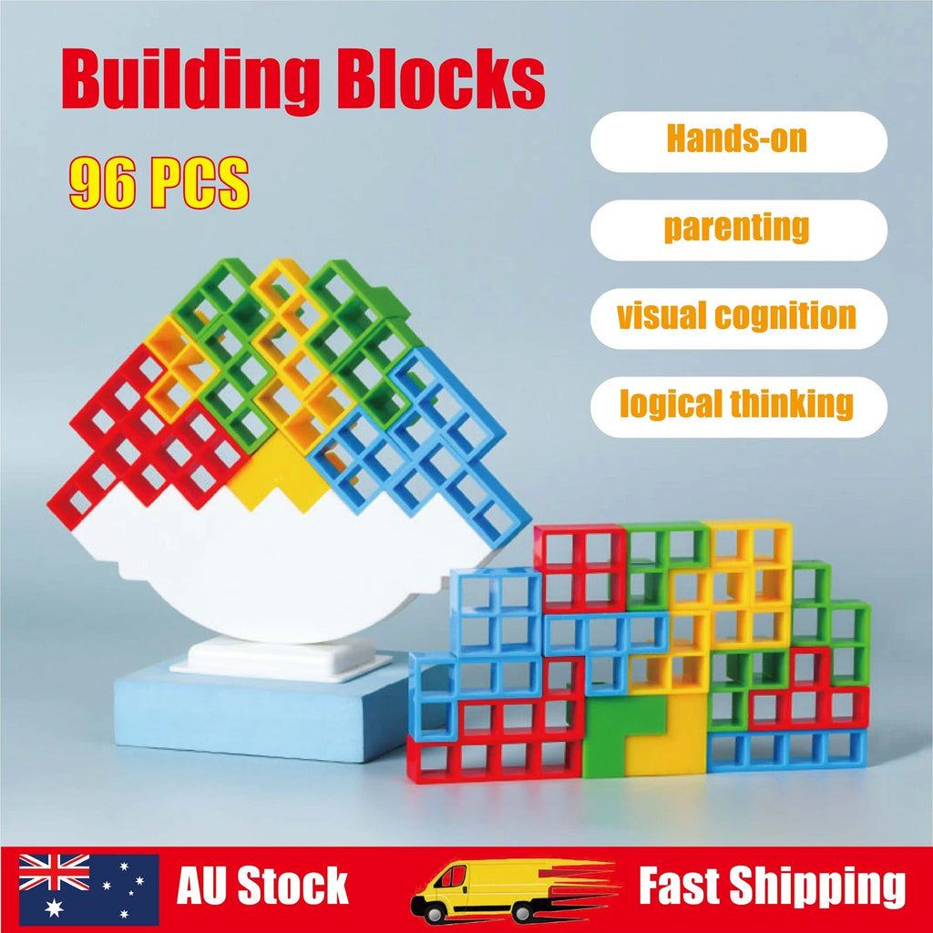 Tetra Tower Game 96Pcs | Balance Stacking Blocks Game | Team Toys | Gifts Kids Adults | Fantastic icebreaker conversation