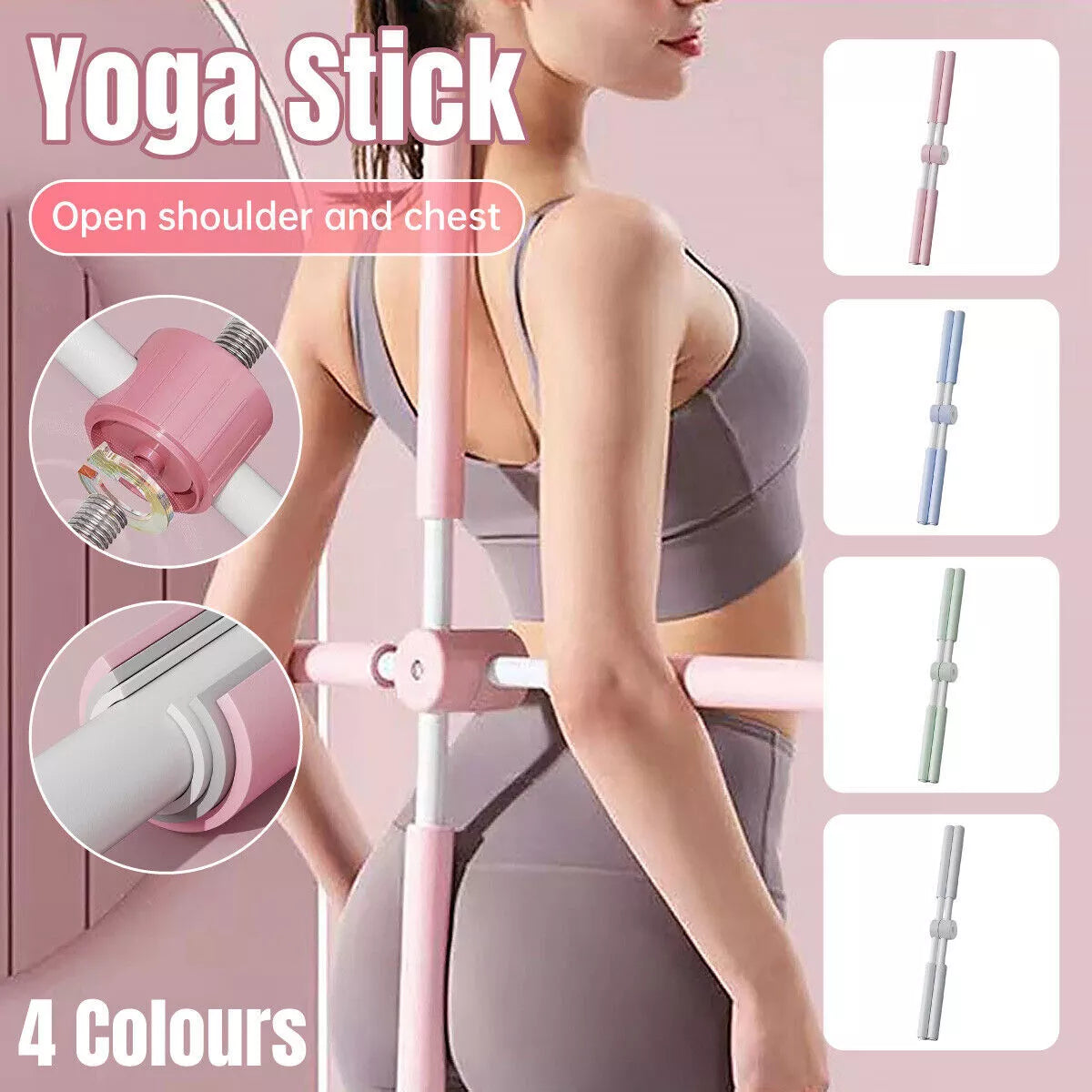 Adjustable Yoga Body Stick | Open Shoulder Standing Posture Corrector | Open Back | Pink