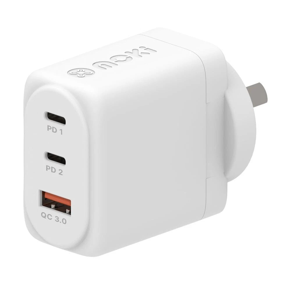 Moki AU/NZ PD GaN Wall Charger - 2 USB-C Ports & USB-A Quick-Charger 65W