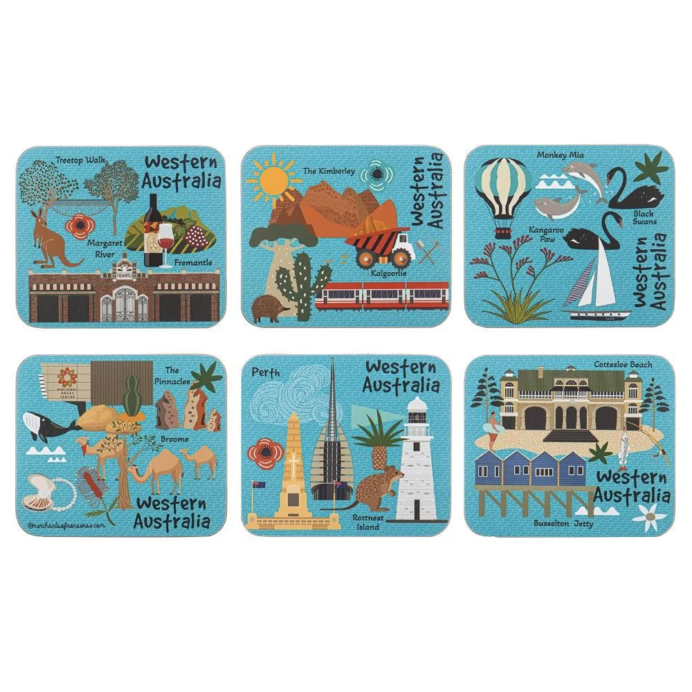 Ashdene Land Down Under Set of 6 Coasters | Quality Cork Backs | Australia Favorite Icons | Comes with Gift Box