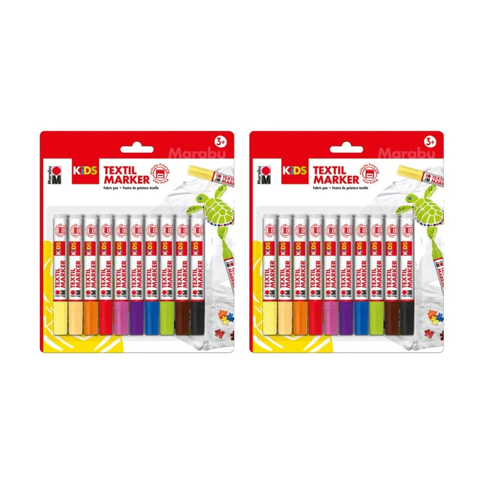 2x 10pc Marabu Kids Art & Craft Textil Fabric Markers/Pens 3y+ Multicolour