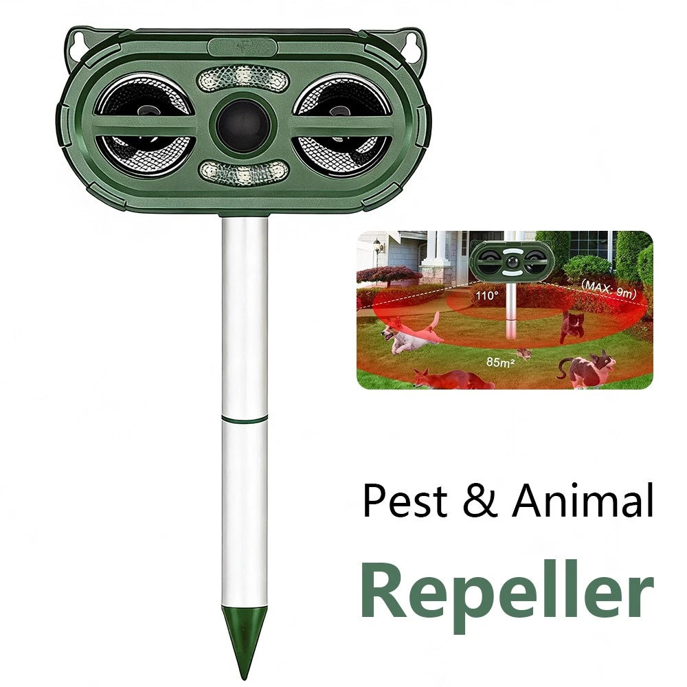 Outdoor Solar Ultrasonic Pest Repeller - Motion Sensor Bird Rat Possum Repellent