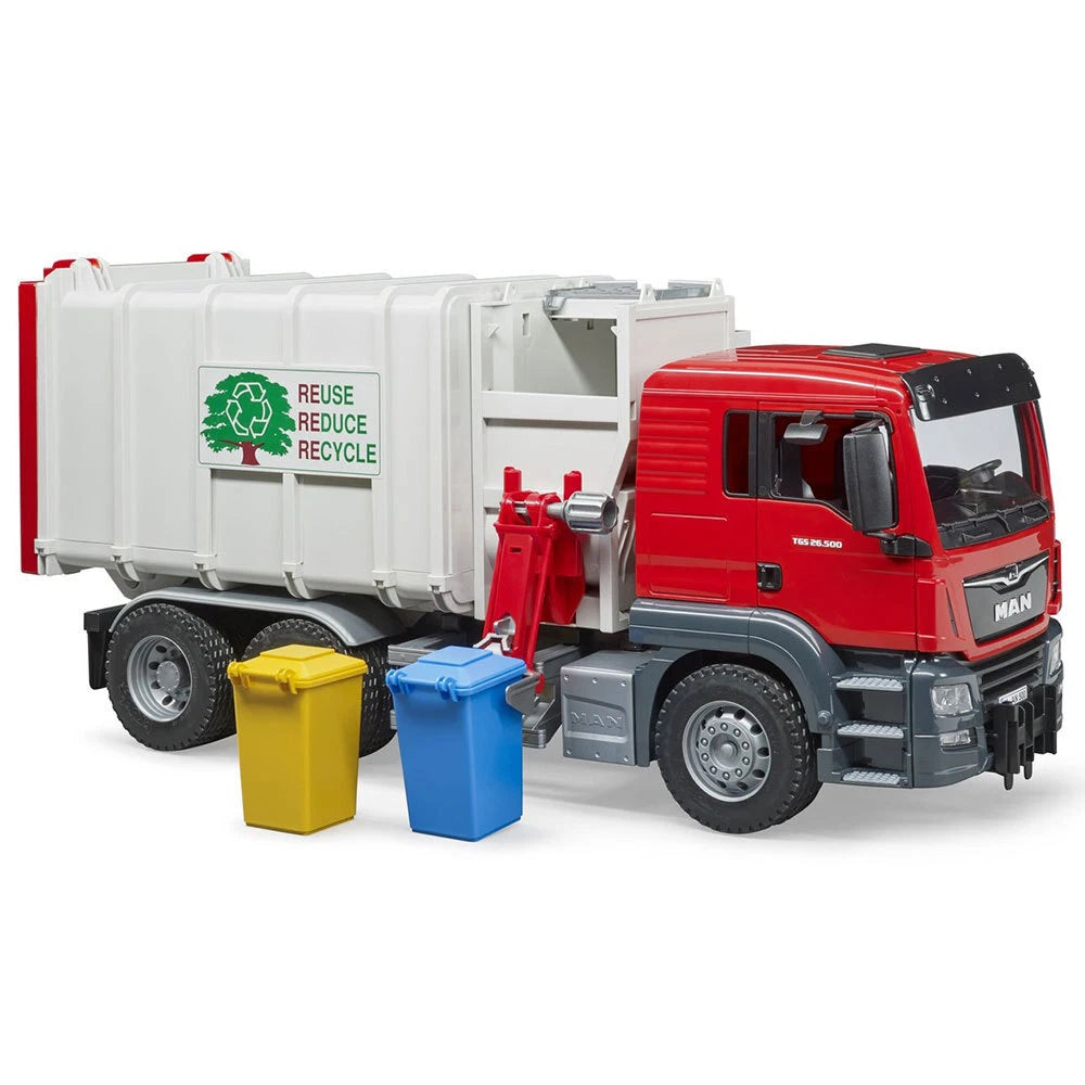 Side Loading Garbage/Recycling Truck w/Bin | Model MAN TGS | Size: 53 x 19 x 25.7 cm 1:16 | High Detail Model