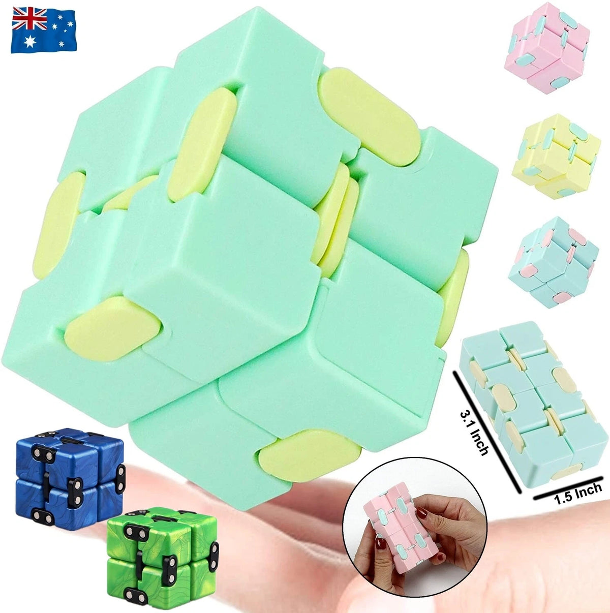 BLUE Fidget Infinity Cube | Sensory Autism Anxiety Stress Relief | Toys Magic Puzzle ADHD