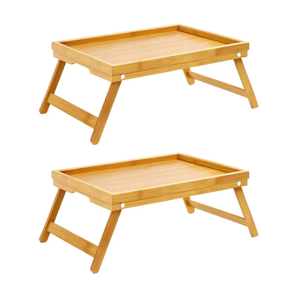 2PK Braz Bamboo Fold Up Lap Tray Bed Laptop Table 49.5x30x22.5cm