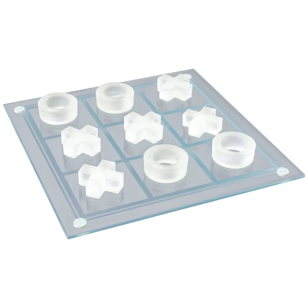 Karson Glass 9pc Tic Tac Toe | Classic Board Game Set | Stylish & Modern Frosted Glass