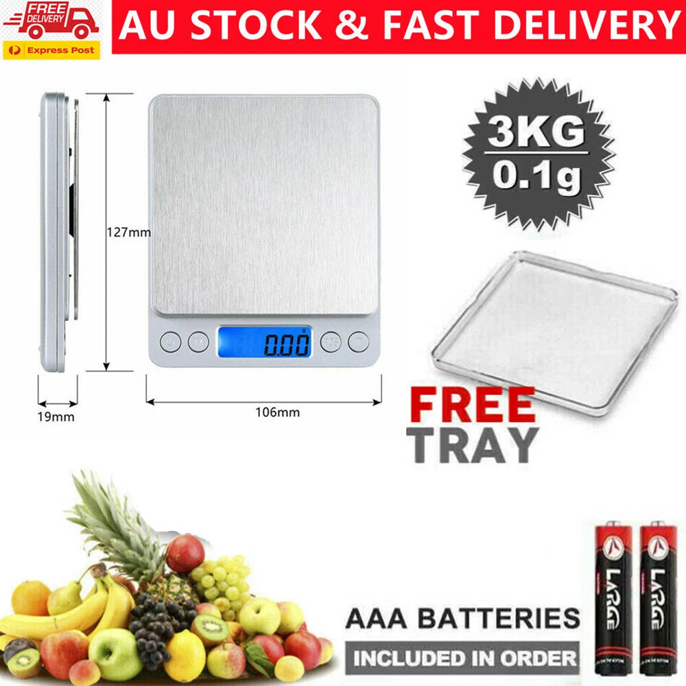 LCD Electronic Digital Metal Kitchen Scale | 0.1kg Accuracy Scales | Capacity 3kg | Super Slim
