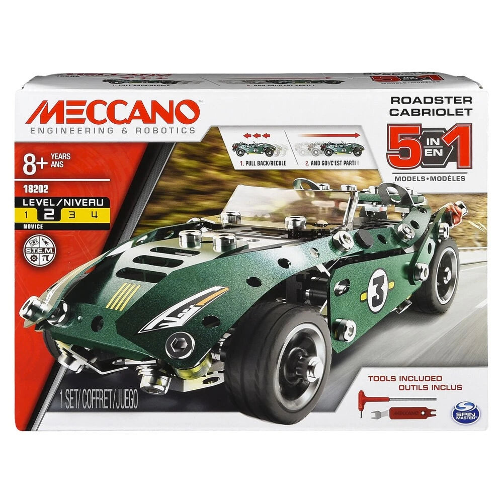 174pc Meccano 5-in-1 | Multi Model Roadster | Childrens Building Set 8Y+ | Lego Like