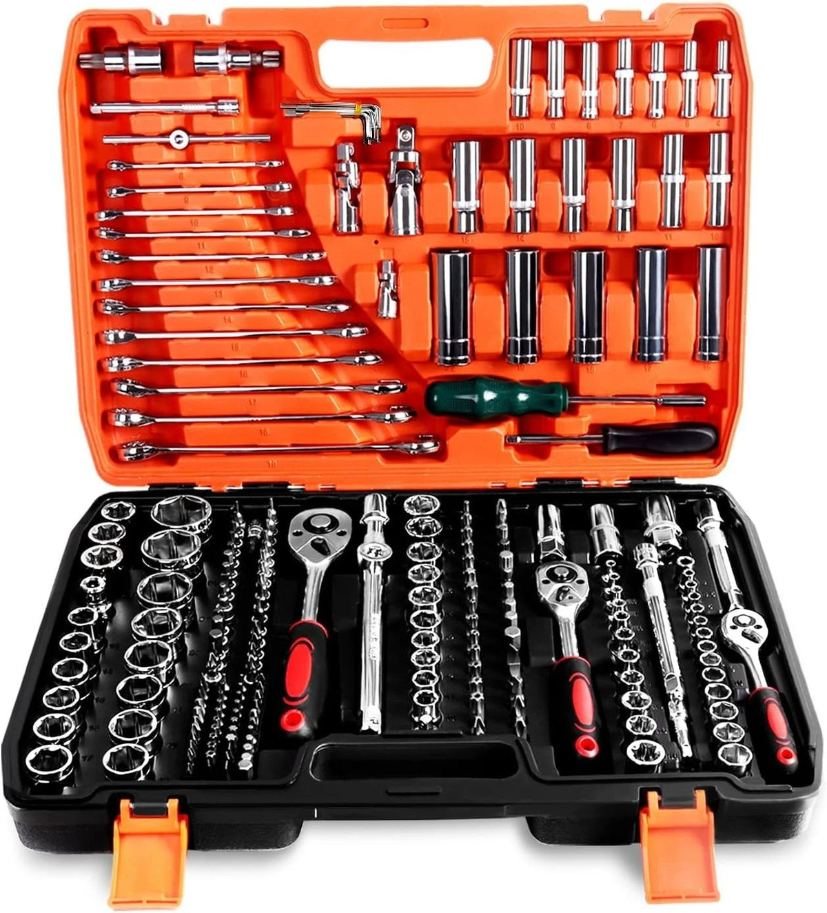 216-Piece Tool Set with Case - Mechanics Tool Kit with 1/4" & 3/8" Drive Sockets