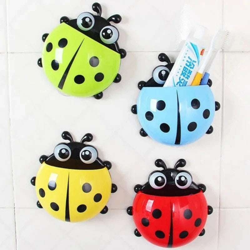 Ladybug Wall Suction Blue | Tooth Brush Holder | Cartoon Toothpaste Storage Rack Bathroom