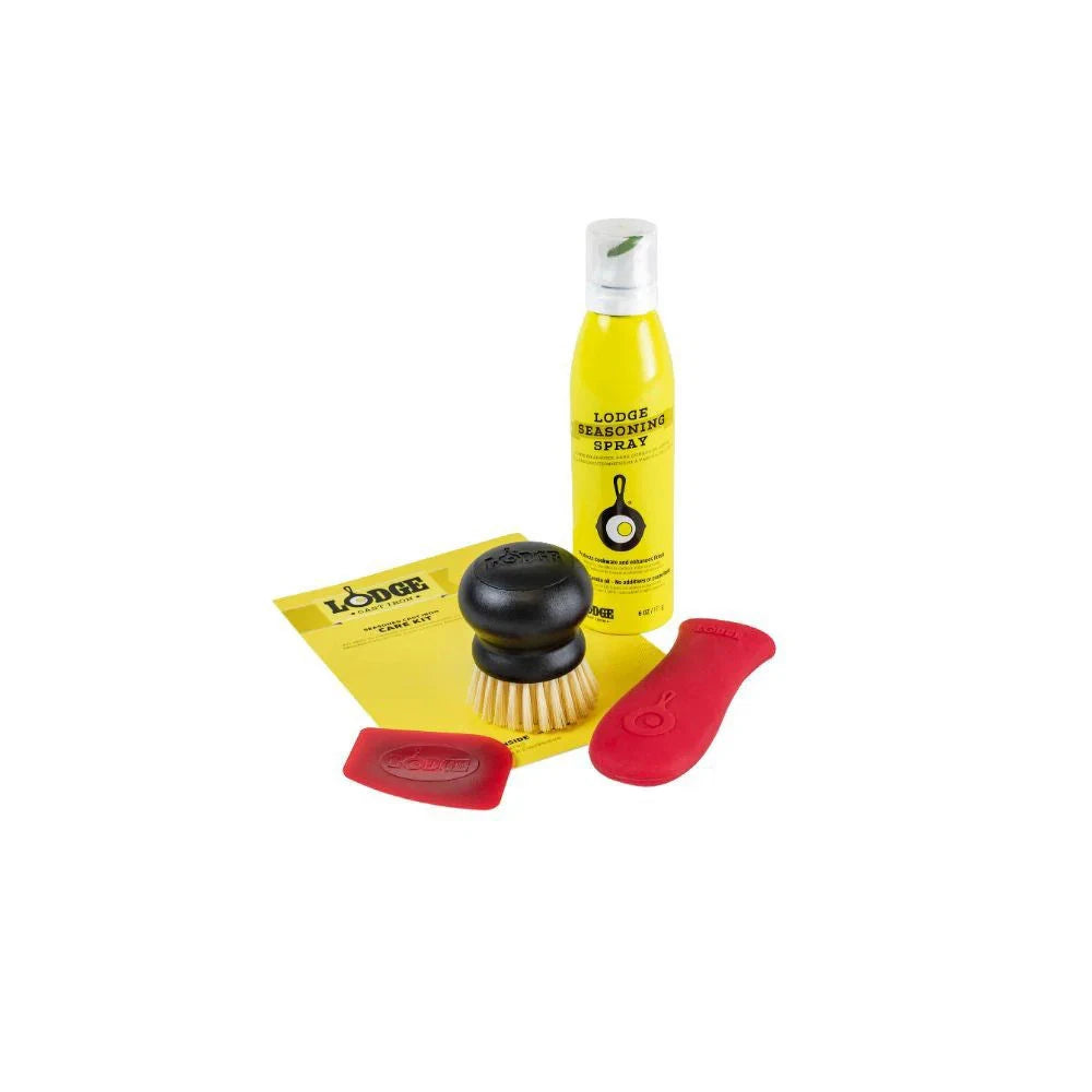 Lodge Seasoned Cast Iron Care Kit, Essential Care Kit, Seasoning Spray, Brush, Pan Scraper