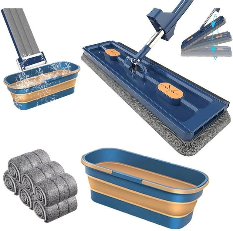 Flat Mop with Foldable Bucket Set and 5 Reusable Pads