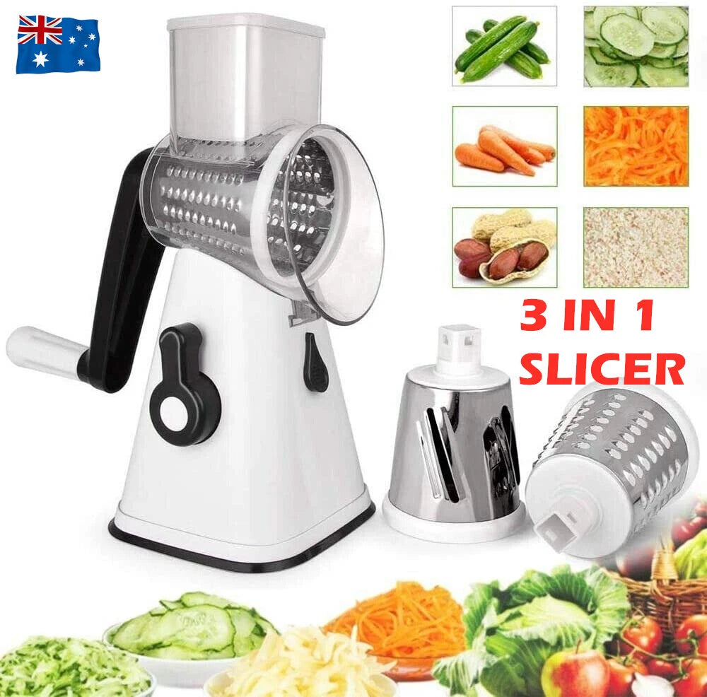 Kitchen Vegetable Food Slicer | Manual Rotary Drum Grater Chopper Slicer Fruit Cutter | Three Drum Blade | Safe Design