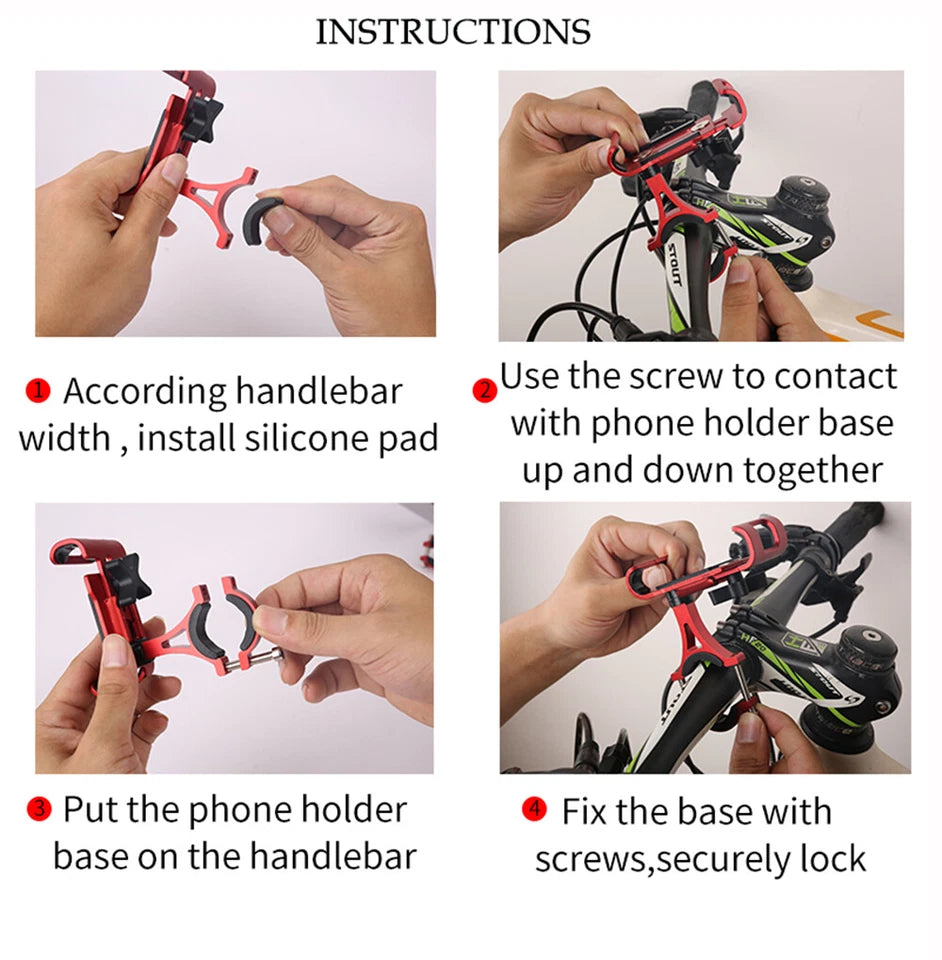 Aluminum Bicycle Handlebar Mobile Phone Holder | 360° Rotate Mount Universal | Non-slip pads