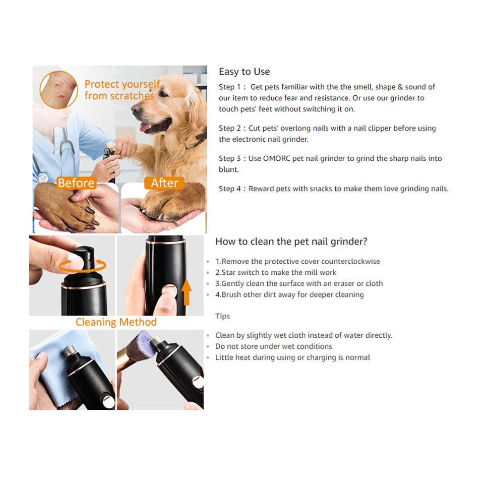 Electric Dog Toe Nail File Grinder Clippers Pet Cat Claw Grooming Trimmer Tools