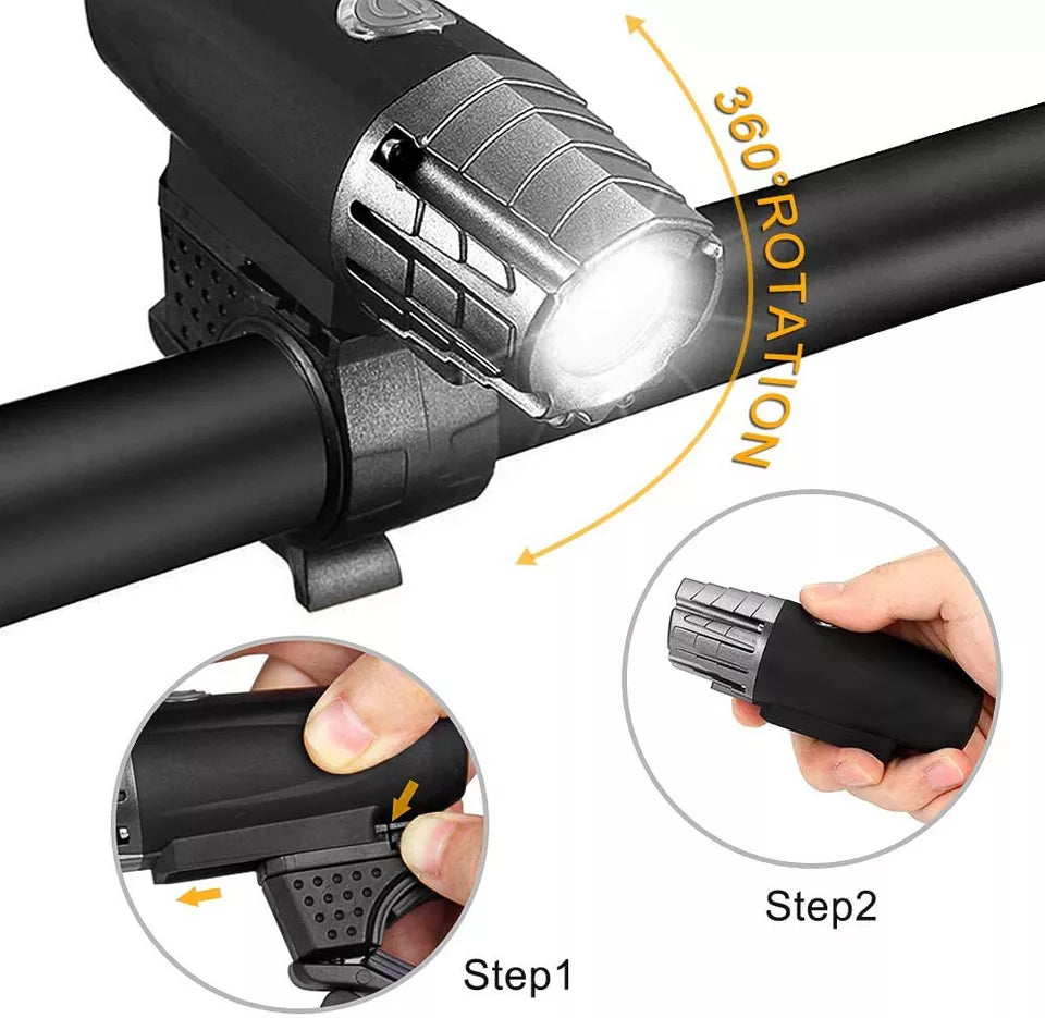 Rechargeable LED Bike Bicycle Light | USB Waterproof Front Headlight & Back Tail Lights | Emergency Flashlight