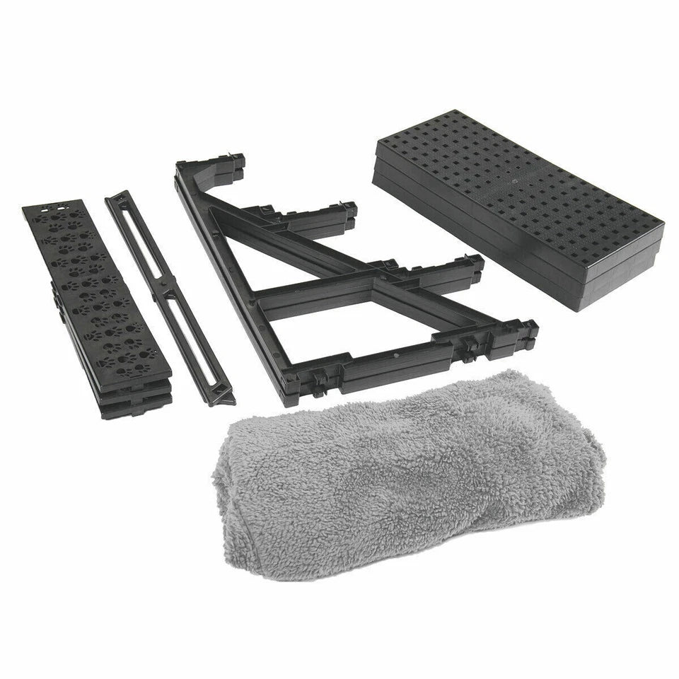 Pet Stairs 3 Steps Easy Assemble | Portable Cat Dog Ladder w/ Cover | Step Ramp Climb For Pup Play