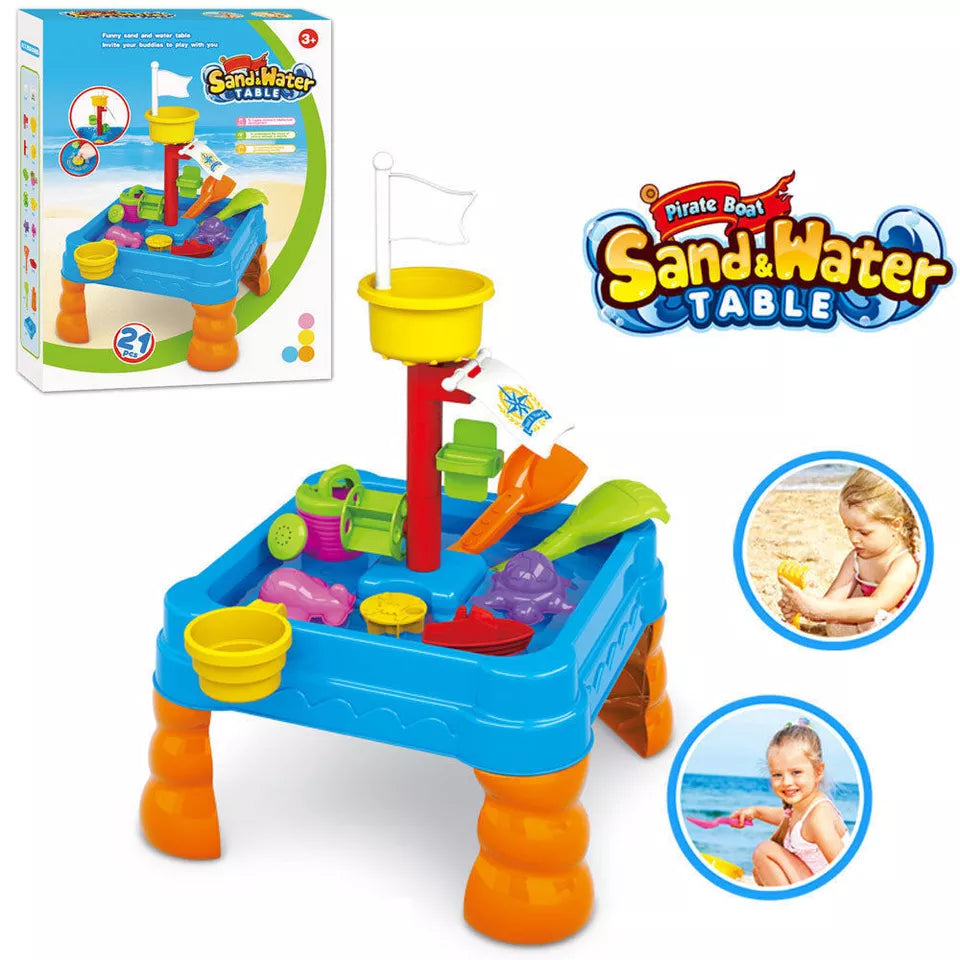 Sand/Water Activity Play Table | 58cm Kids Fun/Outdoor Sandpit +3 yrs | Set Incl 21pcs