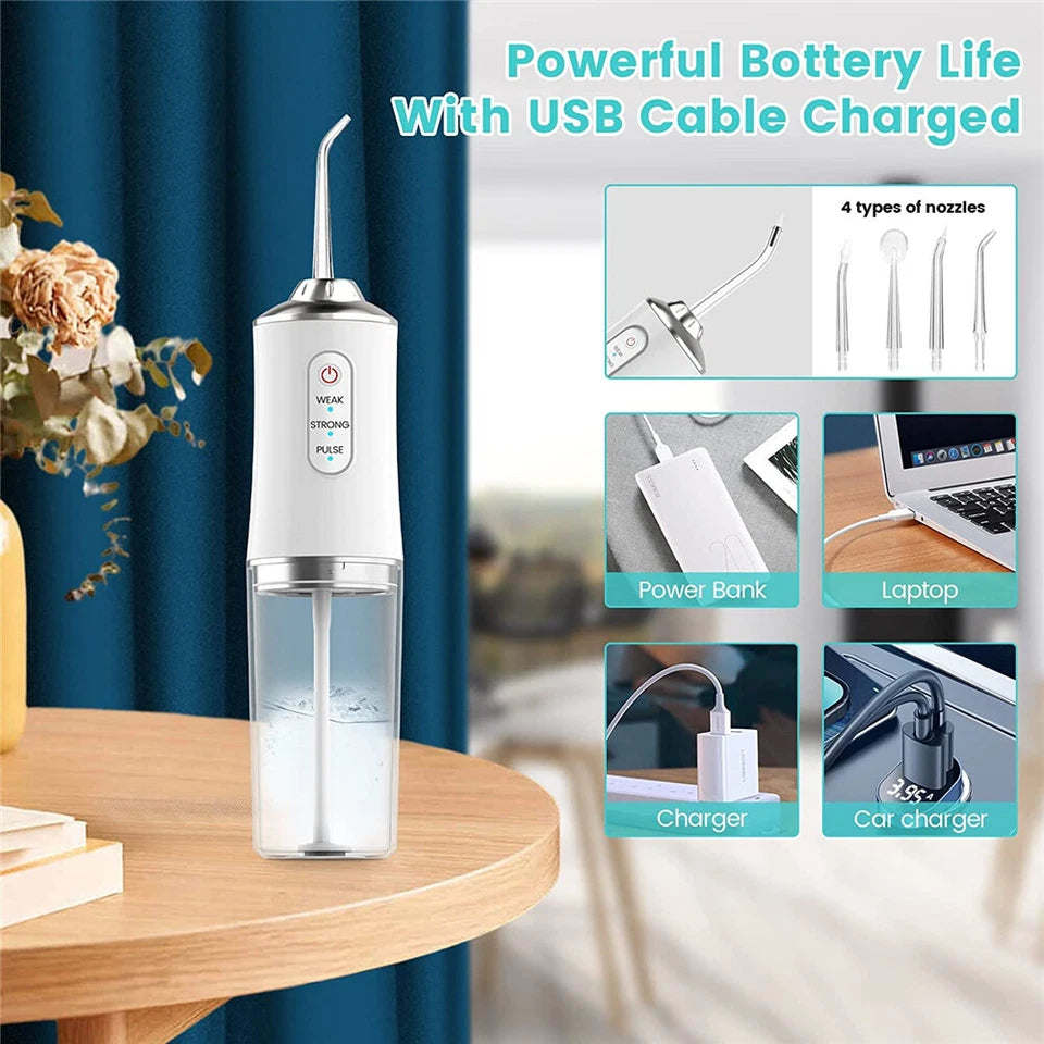 Cordless Water Flosser | Dental Oral Irrigator Floss Pick Teeth Cleaner | Four Cleaning Heads | Pink Only