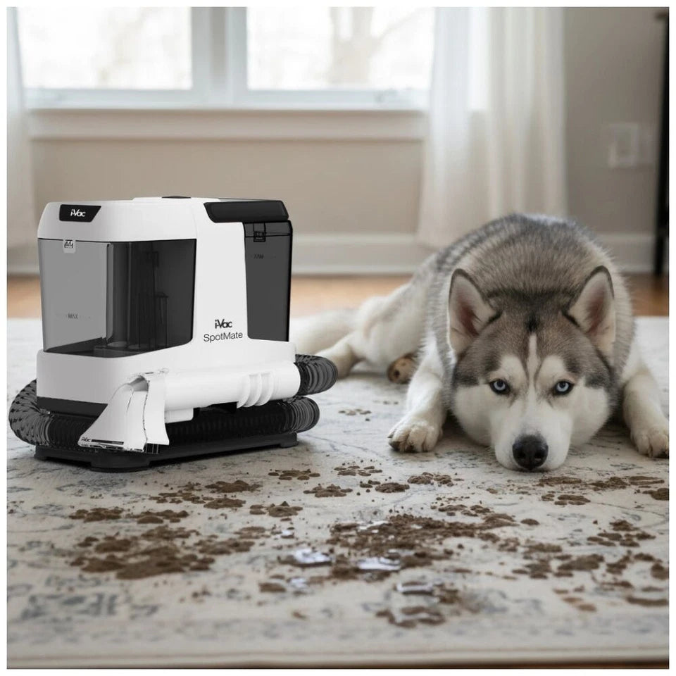 I-Vac SpotMate Spot Cleaner| Self-Clean Nozzle & Upholstery Tool White | Powerful Performance Vacuum