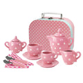 Kaper Kidz Pink Polka Dot Porcelain Tea Set | 13 Pcs Kids/Children Play Toy | Porcelain Tea Party Set |