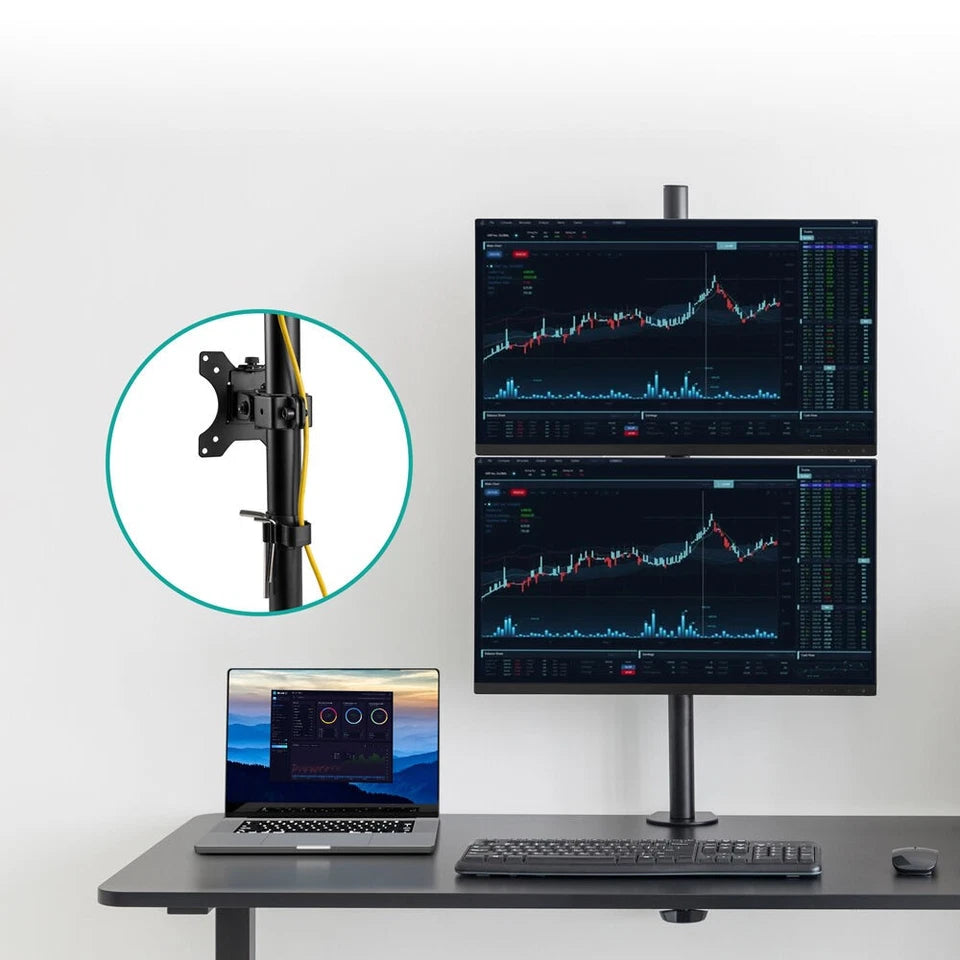 Activiva Dual-Screen Articulating Vertical Monitor Arm | Suitable for 13-22" Screens- Black | Ergonomic Work solutions