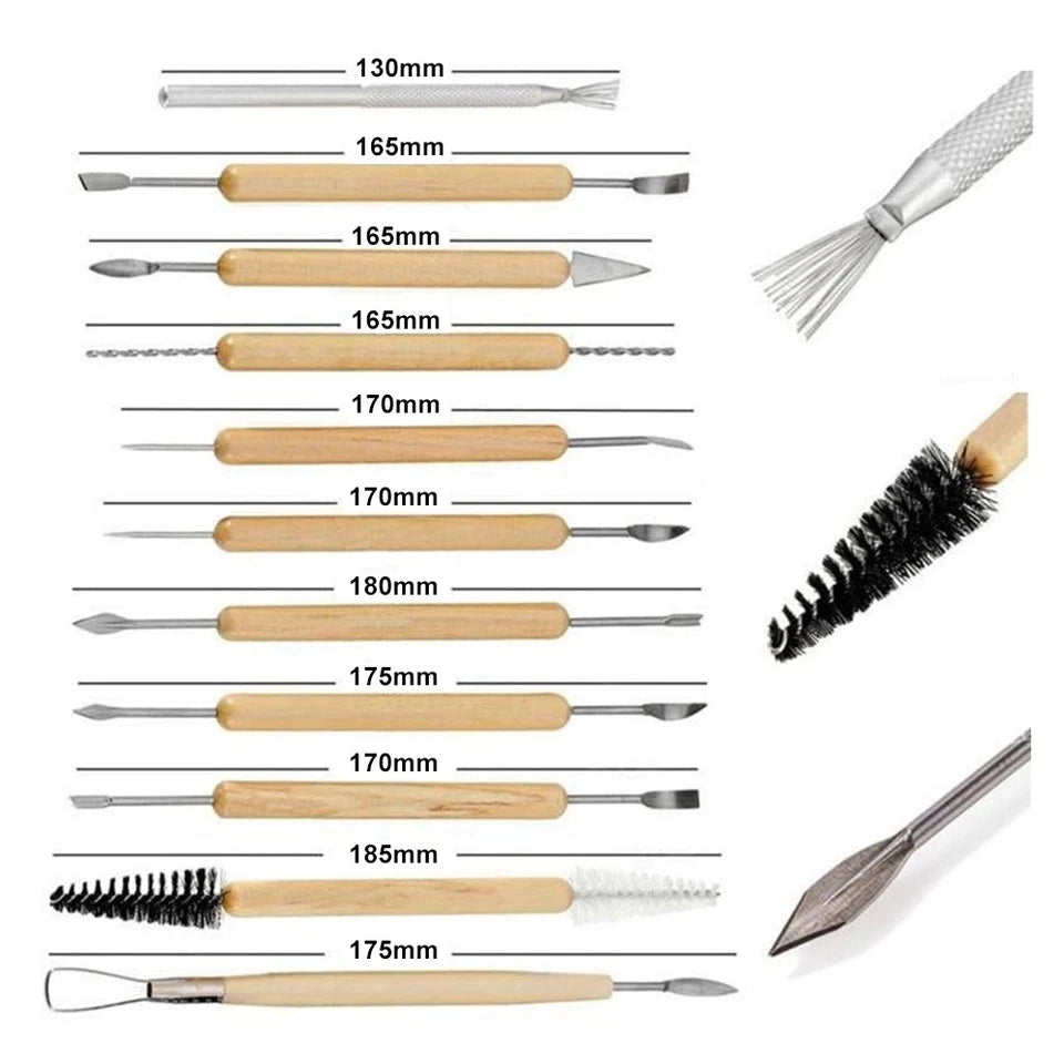 Polymer Clay Wooden Tools | 11PC Modelling Sculpting Tool Pottery Art Projects Set