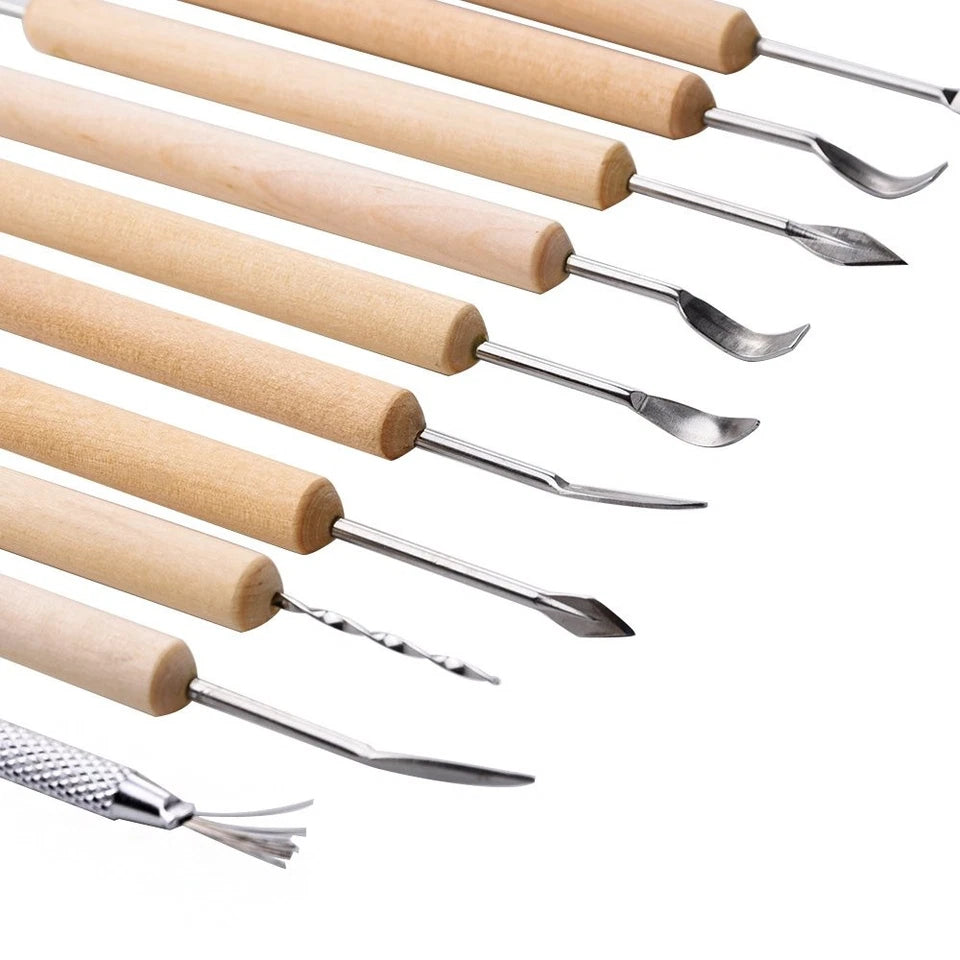 Polymer Clay Wooden Tools | 11PC Modelling Sculpting Tool Pottery Art Projects Set