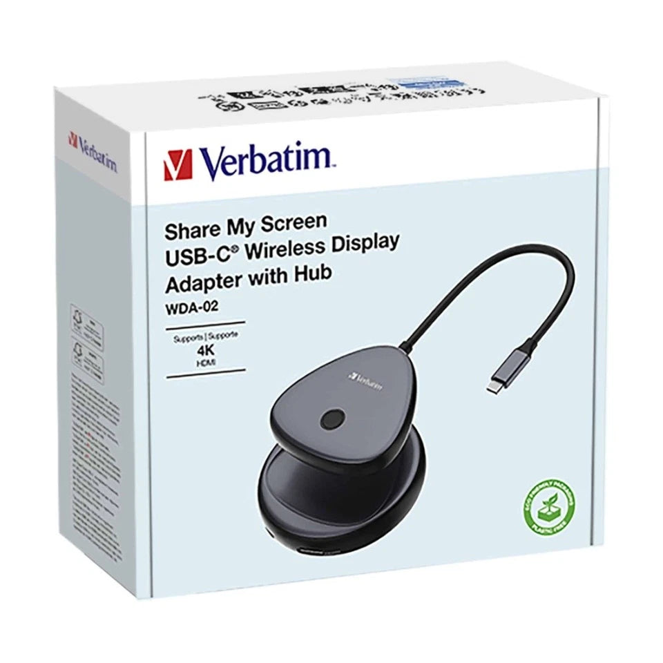 VERBATIM Portable USB-C Wireless 30hz HDMI Adapter Universal Compatible 4K