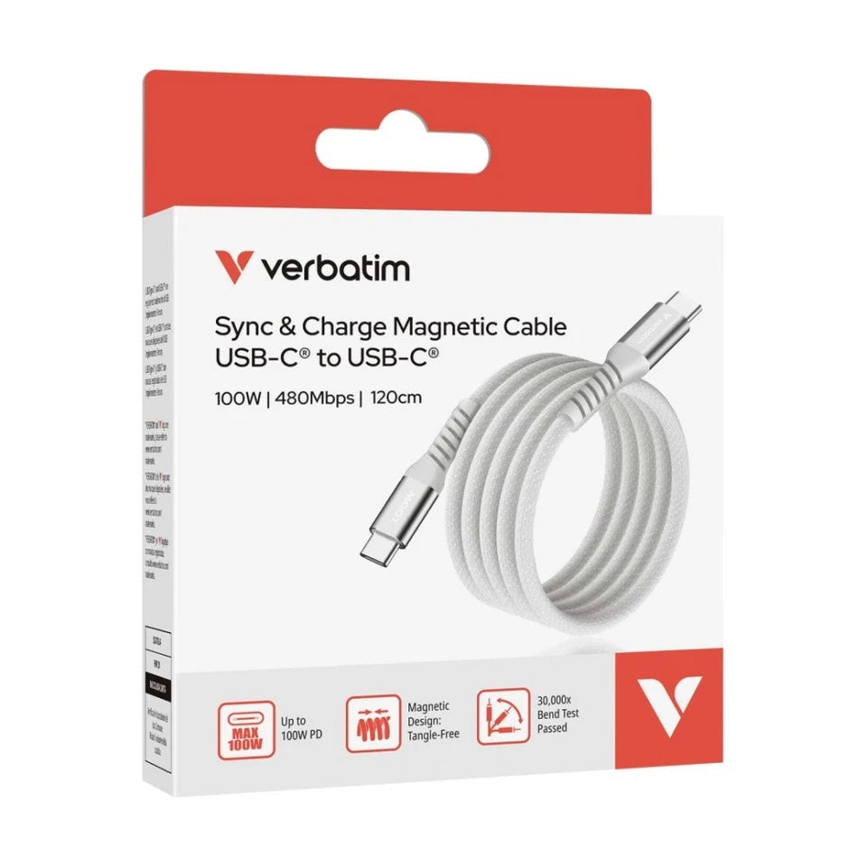 VERBATIM USB-C-to-USB-C 100W Device Charger Cable Cord 120cm Grey