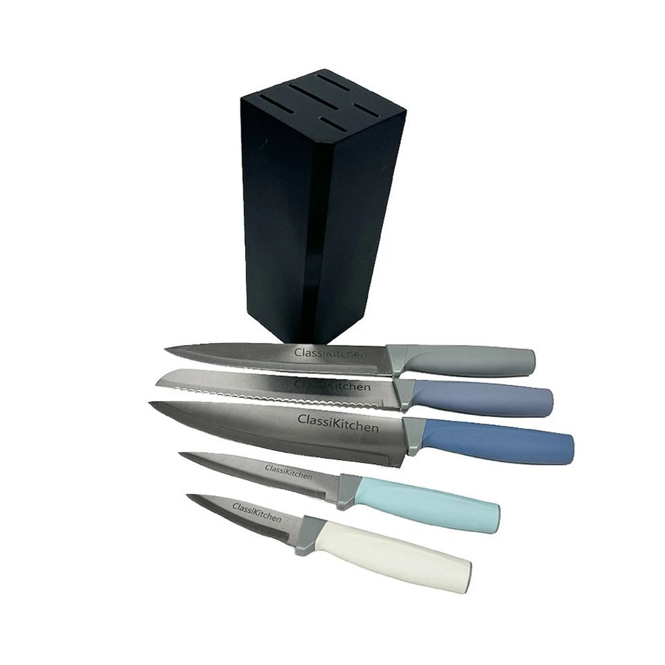 Kitchen Knife Set with MDF Block 6PC | Chef, Utility & Bread Knives