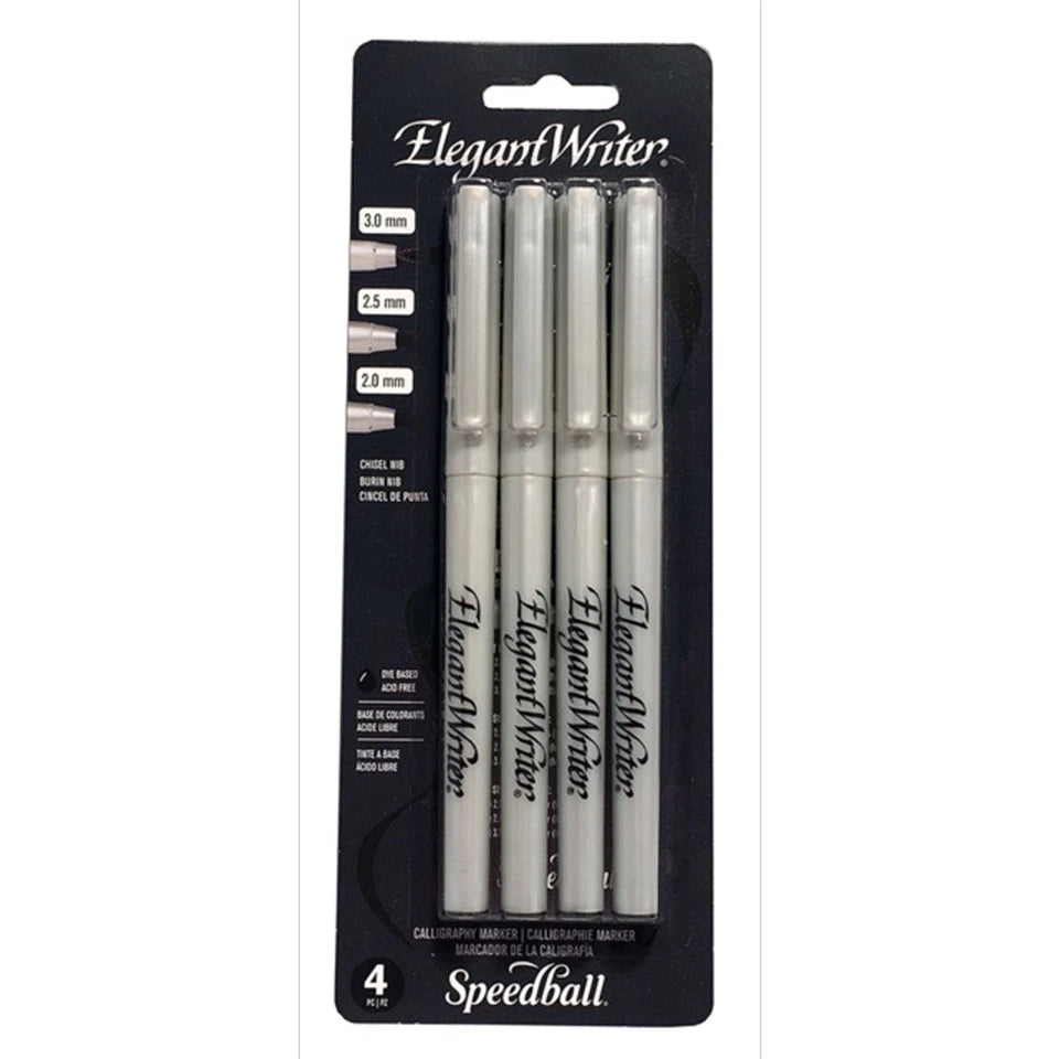 2x 4pc Speedball Elegant Writer Art/Craft Calligraphy Writing Marker Set Black