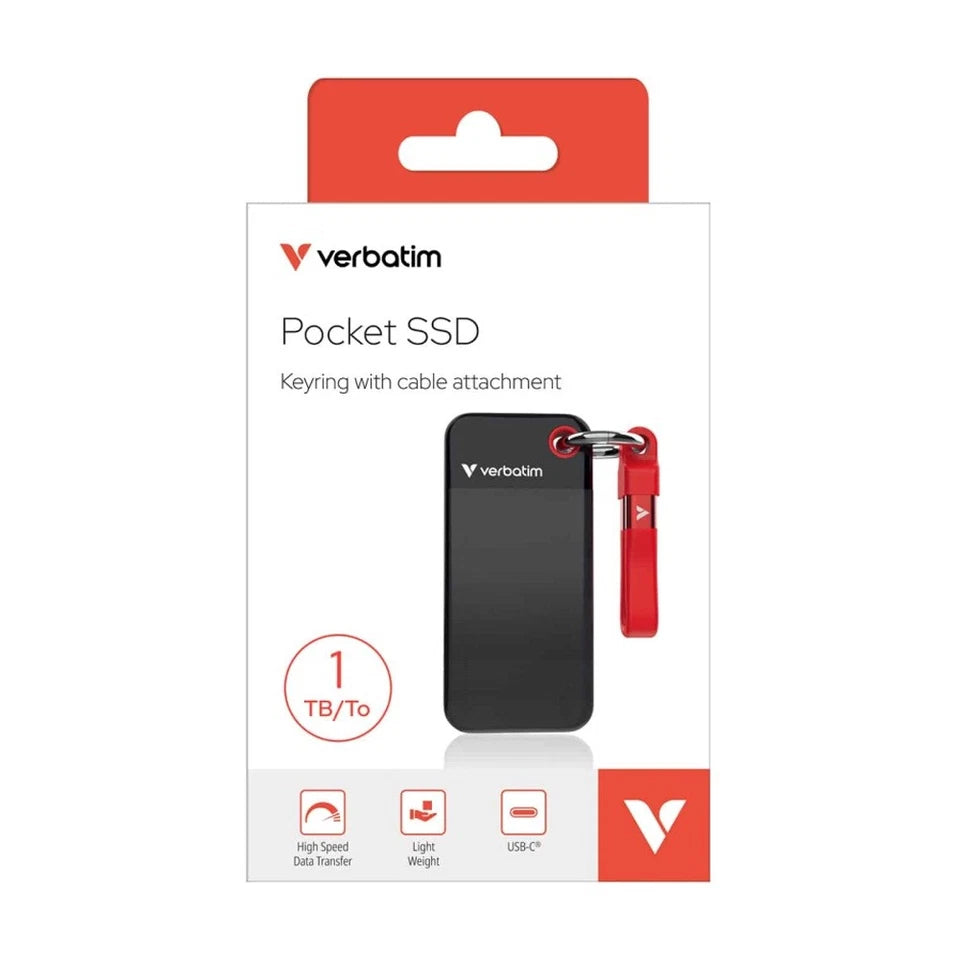 VERBATIM Portable Pocket Solid State Drive USB 3.2 Gen 2 1TB Black/Red