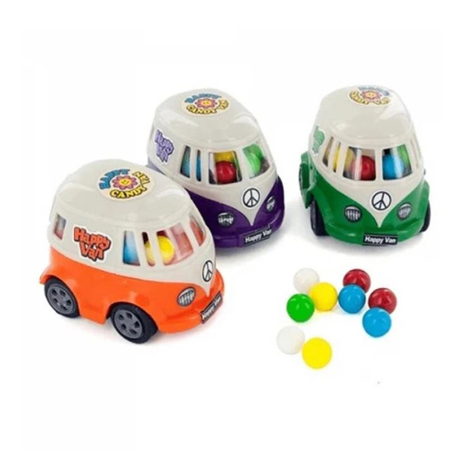 12PK Kidsmania Happy Van Pull Back Toy Filled W/ Candy 15g Assorted