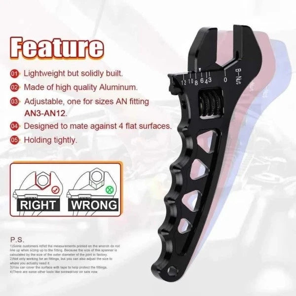 Universal AN3-AN12 Aluminum Spanner Adjustable Wrench AN Fitting Hose Tool