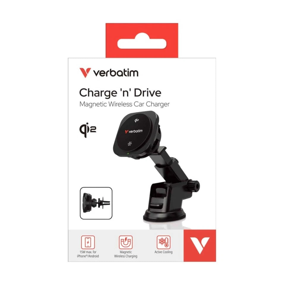 VERBATIM Charge 'n' Drive Qi2 Magnetic Car Charger CND-02 Wireless