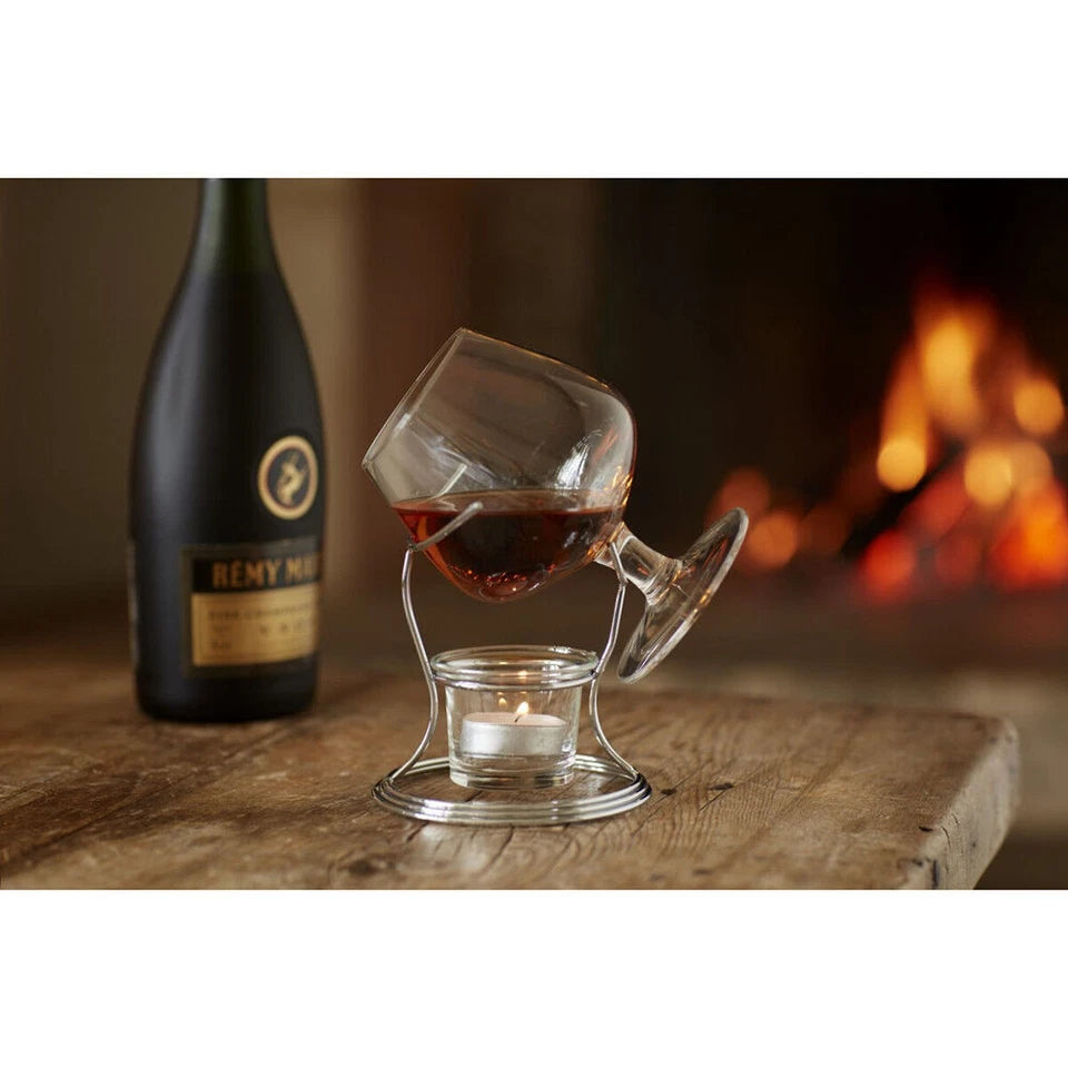 BarCraft Brandy & Cognac Chrome/Glass | 350ml Cup & Warmer Stand Set Clear | Brandy Warmer |