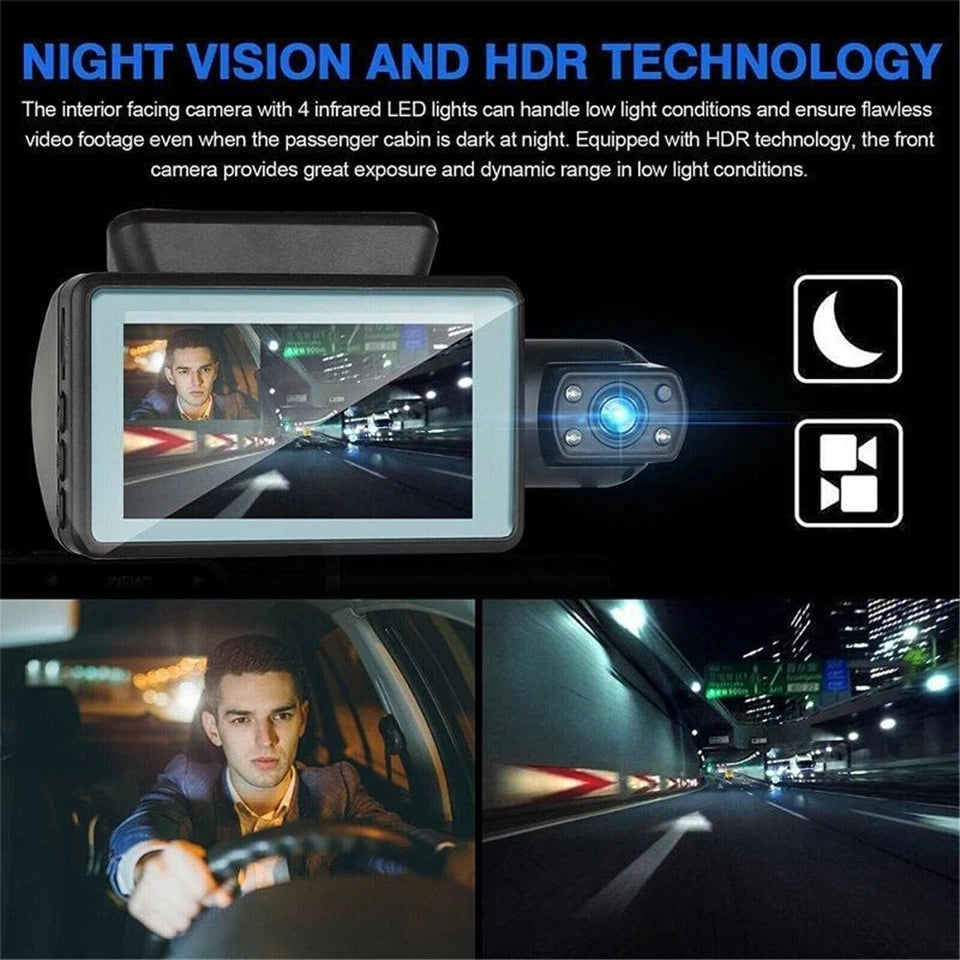 Dash Cam | 1080P Car DVR 3" Dual Lens | Incl G-sensor & Night Vision