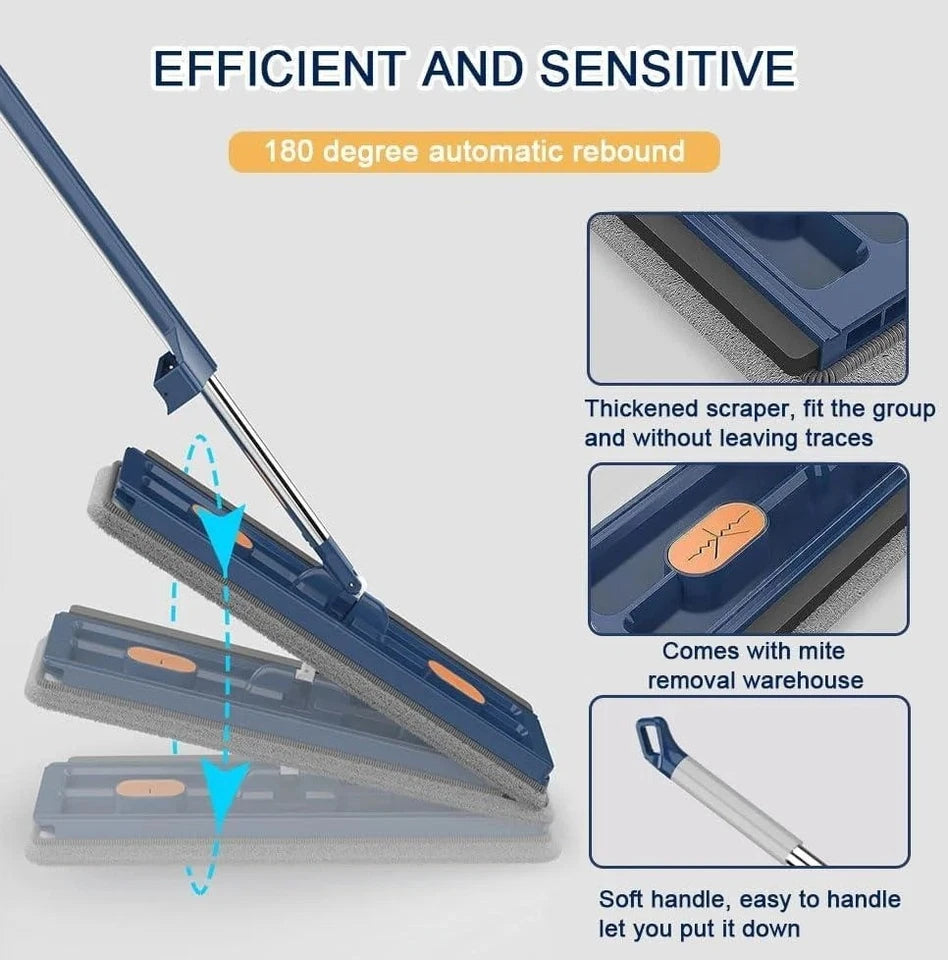 Flat Mop with Foldable Bucket Set and 5 Reusable Pads