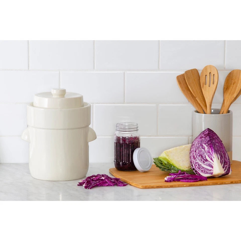 Davis & Waddell Fermentation Crock Stoneware Pot 25cm/3L Storage w/ Lid White