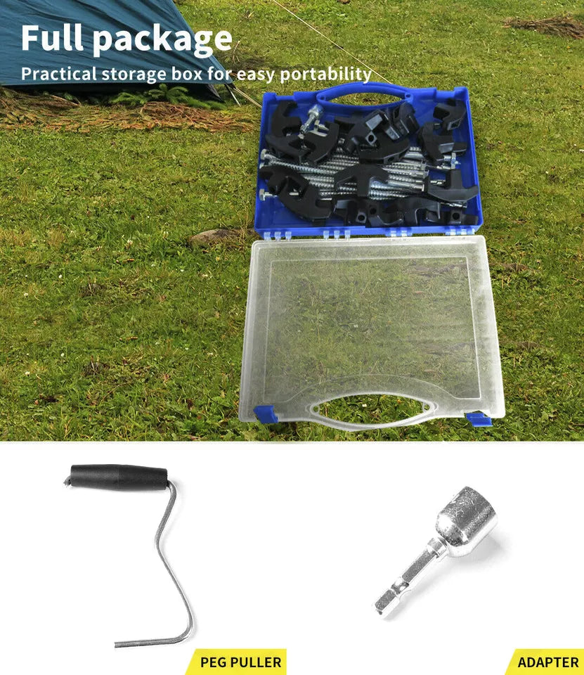 Camping Tent Pegs X20 | Heavy Duty Screw Steel | In Ground Camping Outdoor Stakes | Rust and Corrosion Resistant
