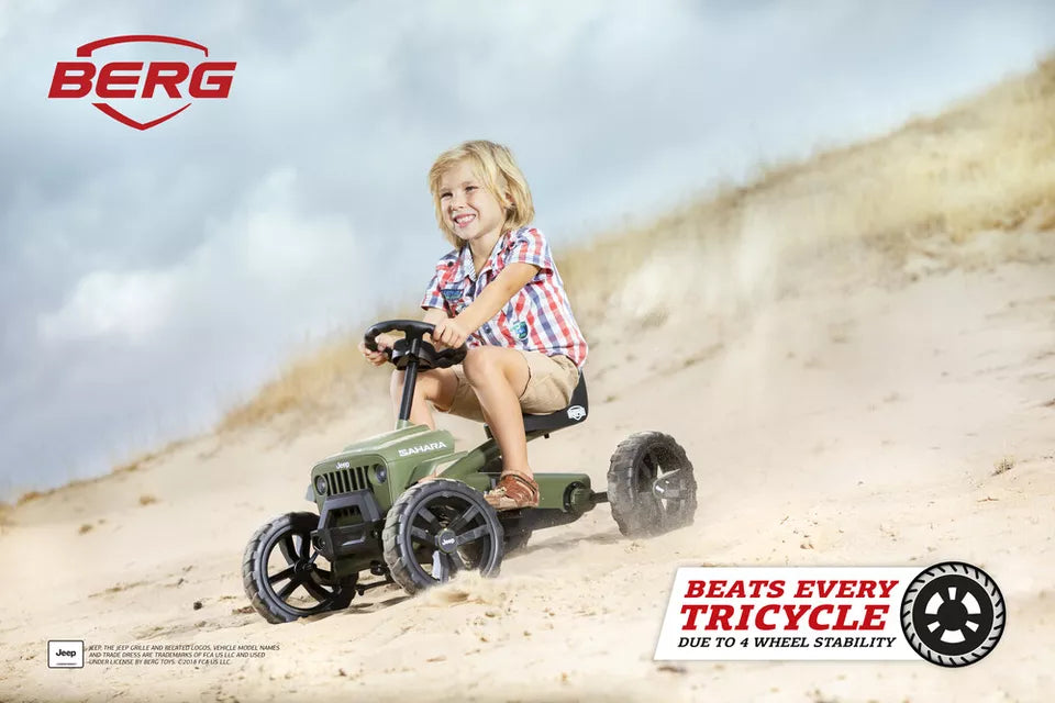 Berg Jeep Buzzy | Kids/Children's Pedal Go Kart Ride On Toy | Sahara Green 2-5y