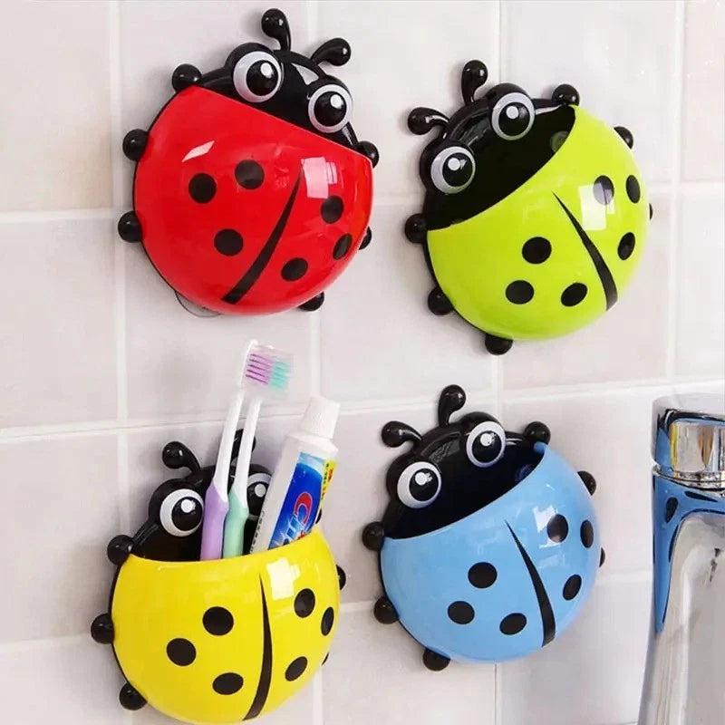 Ladybug Wall Suction Blue | Tooth Brush Holder | Cartoon Toothpaste Storage Rack Bathroom