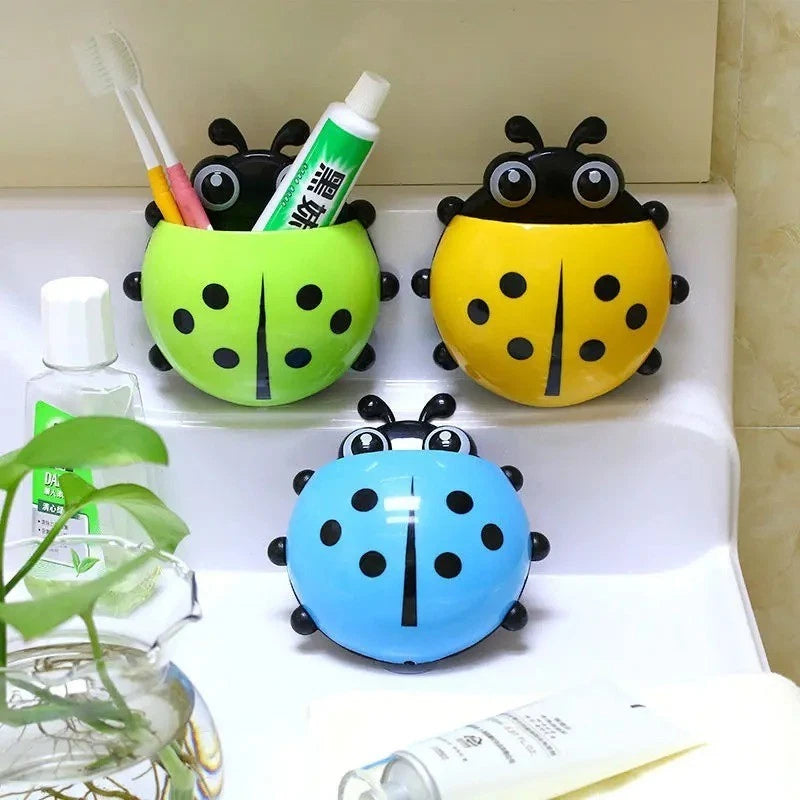 Ladybug Wall Suction Blue | Tooth Brush Holder | Cartoon Toothpaste Storage Rack Bathroom