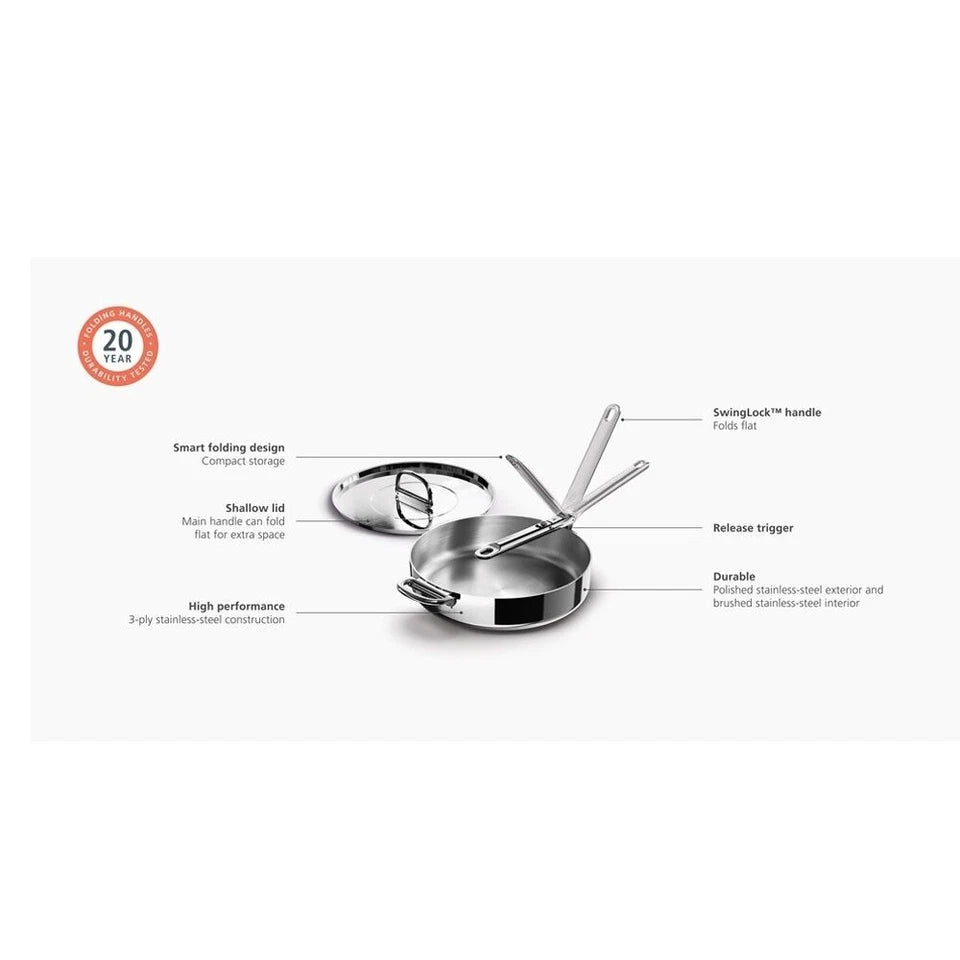 Joseph Space Saving 28cm Induction Saute Pan W Lid & Folding Handle Steel