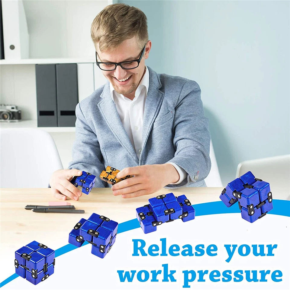 BLUE Fidget Infinity Cube | Sensory Autism Anxiety Stress Relief | Toys Magic Puzzle ADHD