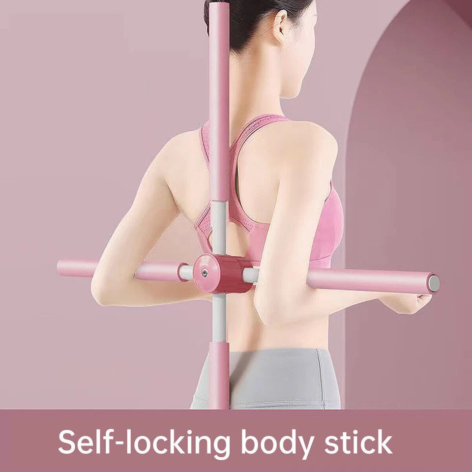 Adjustable Yoga Body Stick | Open Shoulder Standing Posture Corrector | Open Back | Pink