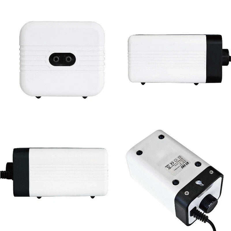 Aquarium Oxygen Pump | Aqua Fish Tank Pond Air Bubble | Disk Stone Aerator 2 Outlets | 15hPa pressure output | Suitable for Freshwater & Saltwater Aquariums